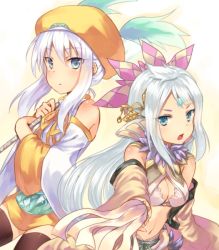 Rule 34 | bare shoulders, blue eyes, hat, inaruna, jewelry, long hair, lucia (luminous arc), luminous arc, luminous arc 3, navel, open mouth, rod, thighhighs, white hair