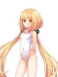 Rule 34 | :&lt;, absurdres, admiral scheer (warship girls r), alternate costume, arms behind back, breasts, collarbone, hair ornament, highres, long hair, looking at viewer, low twintails, navel, school uniform, simple background, sleeveless, small breasts, solo, twintails, warship girls r, white background, yellow eyes