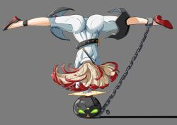 Rule 34 | 1girl, anklet, arc system works, ass, automatic giraffe, blonde hair, chain, facing away, guilty gear, guilty gear strive, halo, highres, jack-o&#039; valentine, jewelry, legs apart, long hair, multicolored hair, red hair, split, two-tone hair