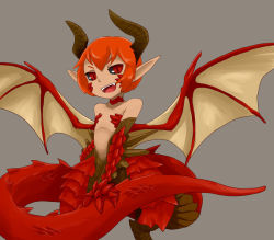 Rule 34 | black sclera, colored sclera, convenient censoring, dragon girl, horns, kamukamu6392, monster girl, pointy ears, red eyes, red hair, scales, short hair, slit pupils, smile, tail, wings