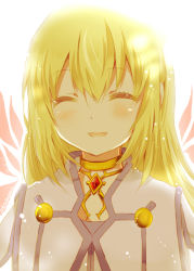 Rule 34 | 00s, 1girl, akamomo, bad id, bad pixiv id, blonde hair, bloom, blush, colette brunel, closed eyes, female focus, long hair, smile, solo, tales of (series), tales of symphonia, white background, wings