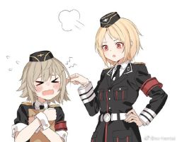 Rule 34 | &gt; &lt;, 2girls, blonde hair, blush, brown hair, chocolint, closed eyes, commentary request, grabbing another&#039;s ear, file, flying sweatdrops, girls&#039; frontline, hand on another&#039;s ear, hat, korean commentary, military, military hat, military uniform, mp40 (girls&#039; frontline), mp41 (girls&#039; frontline), multiple girls, necktie, open mouth, pinching, uniform, wavy mouth, wehrmacht