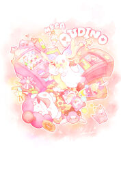 absurdres audino chocolate cookie creatures_(company) dessert donut food game_freak gen_1_pokemon gen_2_pokemon gen_3_pokemon gen_4_pokemon gen_5_pokemon gen_6_pokemon gen_7_pokemon happiny heart highres ice_cream igglybuff jellicent jellicent_(female) littlelluu luvdisc mega_audino mega_pokemon meowth nintendo no_humans pink_theme pokemon pokemon_(creature) slurpuff soda_bottle stufful sylveon vending_machine