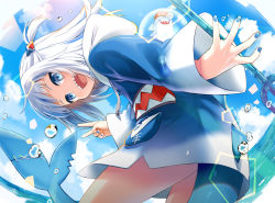 Rule 34 | 1girl, animal hood, bloop (gawr gura), blue eyes, blue hair, blue hoodie, blue nails, blue sky, cloud, commentary, english commentary, eretto, fins, fish tail, gawr gura, gawr gura (1st costume), hair ornament, holding, holding trident, holding weapon, hololive, hololive english, hood, hoodie, looking at viewer, medium hair, nail polish, open mouth, polearm, shark girl, shark hair ornament, shark hood, shark tail, sharp teeth, short twintails, sky, tail, teeth, trident, twintails, v, virtual youtuber, water, weapon, white hair