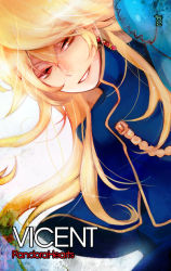 Rule 34 | 00s, 1boy, bad id, bad pixiv id, blonde hair, capelet, character name, earrings, frills, gathers, gloves, heterochromia, jewelry, long hair, male focus, pandora hearts, red eyes, smile, solo, takagi kouen, vincent nightray, yellow eyes