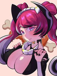 Rule 34 | 1girl, absurdres, artist request, black nails, breasts, gradient hair, gula (magicami), highres, large breasts, long hair, looking at viewer, magicami, multicolored hair, red hair, sidelocks, simple background, smile, teasing, twintails