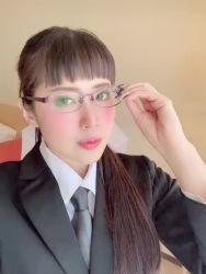 Rule 34 | 1girl, animated, asian, ass, ass focus, black hair, breasts, business suit, dress, formal, glasses, huge ass, japanese (nationality), lingerie, long hair, looking at viewer, office lady, photo (medium), ponytail, ririkana, sitting, sound, suit, underwear, video