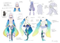 Rule 34 | 1girl, :o, ahoge, aotaniuguisu, asymmetrical legwear, back bow, ballet dress, ballet slippers, bare shoulders, black choker, blue footwear, blue ribbon, blue skirt, blue sleeves, bow, breasts, bridal garter, cat, cat pendant, character name, character sheet, choker, cleavage cutout, clothing cutout, collarbone, commentary request, cutout above navel, detached sleeves, dress, flower, from behind, from side, full body, gold trim, green thighhighs, grey hair, hair flower, hair ornament, indie virtual youtuber, leg ribbon, long hair, low-tied long hair, mismatched legwear, multiple views, navel cutout, parted lips, pendant choker, portrait, red eyes, ribbon, sankayo yukino, second-party source, see-through, see-through skirt, see-through sleeves, shirt, side cutout, single thighhigh, skirt, sleeveless, sleeveless dress, sleeveless shirt, sleeves past wrists, small breasts, standing, thighhighs, translation request, turnaround, very long hair, white bow, white dress, white shirt