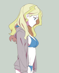 Rule 34 | 10s, 1girl, bikini, bikini under clothes, blonde hair, blue eyes, bokujoukun, breasts, diana cavendish, grey background, groin, little witch academia, medium breasts, protected link, sideboob, sketch, solo, swimsuit