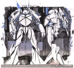 Rule 34 | 1990s (style), character sheet, from side, gundam, hangar, helmet, loran cehack, marker (medium), mecha, mecha focus, multiple views, official art, pilot, pilot suit, production art, retro artstyle, robot, scan, science fiction, size difference, sketch, spacesuit, syd mead, traditional media, turn a gundam, turn x