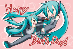 Rule 34 | &gt; &lt;, 2girls, aqua hair, bare shoulders, birthday, black legwear, boots, box, chibi miku, detached sleeves, closed eyes, gift, gift box, hair ornament, hand on head, happy birthday, hatsune miku, headset, long hair, long sleeves, minami (colorful palette), mother and daughter, multiple girls, necktie, open mouth, outstretched arms, shirt, skirt, smile, thigh boots, thighhighs, twintails, very long hair, vocaloid, wide sleeves, zettai ryouiki, | |