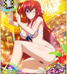 Rule 34 | 10s, 1girl, blue eyes, breasts, card (medium), cleavage, high school dxd, highres, large breasts, long hair, red hair, rias gremory, smile, solo, underboob