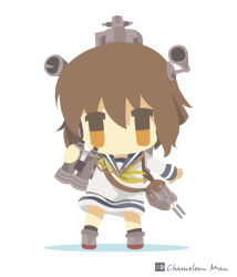 Rule 34 | 10s, 1girl, bad id, bad pixiv id, brown hair, chameleon man (three), chibi, flat color, kantai collection, no lineart, short hair, simple background, white background, yellow eyes, yukikaze (kancolle)