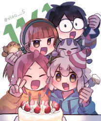 Rule 34 | 2boys, 2girls, a&#039;gen (the legend of luoxiaohei), bidiu (the legend of luoxiaohei), birthday cake, black hair, blue hoodie, blunt bangs, blush, cake, candle, closed eyes, fang, food, fork, fruit, glasses, hairband, hat, hood, hoodie, huangshou (the legend of luoxiaohei), looking at viewer, luo xiaobai, luo xiaohei, luo xiaohei (human), luo xiaohei zhanji, mochi no, multiple boys, multiple girls, open mouth, orange hair, party hat, pink hair, shanxin (the legend of luoxiaohei), skin fang, smile, strawberry, sweater, twintails, white hair, yellow sweater