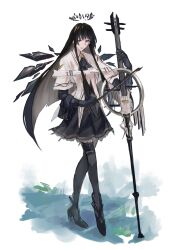 Rule 34 | 1girl, arknights, ascot, belt, belt pouch, black ascot, black dress, black eyes, black footwear, black gloves, black hair, black halo, black thighhighs, black wings, blunt bangs, boots, bow (music), breasts, broken halo, cello, closed mouth, collared jacket, commentary, dark halo, detached wings, dress, elbow gloves, energy wings, full body, garter straps, gloves, grass, halo, hands up, high heel boots, high heels, highres, hime cut, holding, holding bow (music), holding instrument, holding violin, instrument, jacket, legs, long hair, looking at viewer, medium breasts, mole, mole under eye, music, on grass, playing, playing instrument, pouch, sidelocks, simple background, smile, solo, standing, supaw, thighhighs, very long hair, violin, virtuosa (arknights), white background, white belt, white jacket, wings, zettai ryouiki