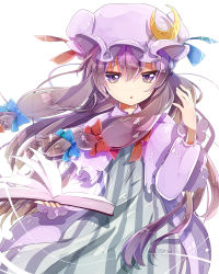 Rule 34 | 1girl, bow, crescent, hair bow, hat, ichirugi, long hair, looking at viewer, patchouli knowledge, purple eyes, purple hair, simple background, solo, touhou, very long hair, white background