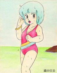 Rule 34 | 1980s (style), blue hair, brown eyes, child, lowres, magical girl, mahou no tenshi creamy mami, morisawa yuu, retro artstyle, retro artstyle, short hair, swimsuit