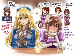 Rule 34 | 10s, 6+girls, abo (hechouchou), ascot, ashigara (kancolle), atago (kancolle), beret, black gloves, blonde hair, blue eyes, blush, brown eyes, brown hair, cup, elbow gloves, full-face blush, gloves, haguro (kancolle), hair ornament, hairband, hat, kantai collection, long hair, military, military uniform, multiple girls, myoukou (kancolle), nachi (kancolle), one eye closed, red eyes, short hair, side ponytail, sweatdrop, takao (kancolle), tears, translation request, uniform, very long hair, wink