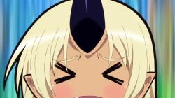 Rule 34 | &gt; &lt;, 10s, 1girl, :d, > <, animated, animated gif, blonde hair, blush, dark skin, closed eyes, fang, happy, horn, lowres, monster girl, monster musume no iru nichijou, ogre, open mouth, pointy ears, screencap, single horn, smile, tionishia, xd