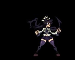Rule 34 | 1girl, animated, animated gif, black background, black hair, black thighhighs, bra, breasts, covering privates, covering breasts, female focus, filia (skullgirls), futakuchi-onna, loafers, lowres, miniskirt, parasite, prehensile hair, red eyes, samson (skullgirls), school uniform, shoes, skirt, skullgirls, solo, thighhighs, torn clothes, underwear, wrist cuffs, you gonna get raped