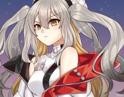Rule 34 | 1girl, bare shoulders, breasts, dress, fate/grand order, fate (series), gradient hair, grey hair, hat, highres, jacket, long hair, long sleeves, looking at viewer, marie antoinette (alter) (fate), marie antoinette (alter) (first ascension) (fate), marie antoinette (fate), medium breasts, multicolored hair, off shoulder, open clothes, open jacket, purple lips, sidelocks, solo, symoca, two side up, white dress, white hair, white hat, white jacket, yellow eyes