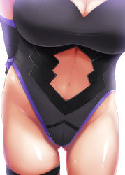 Rule 34 | 1girl, 7/11 (fukuso), absurdres, arms behind back, black gloves, black leotard, breasts, center opening, cleavage, close-up, commentary request, elbow gloves, fate/grand order, fate (series), gloves, gluteal fold, highres, large breasts, leotard, mash kyrielight, midriff, navel, mash kyrielight (ortenaus), skindentation, solo, thigh strap, thighs, torso