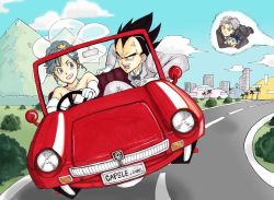 Rule 34 | 1girl, 3boys, alice kei (lemon-jiru), anger vein, baby, bad id, bad pixiv id, black hair, blue eyes, blue hair, bow, bowtie, bridal veil, bride, bulma, capsule corp, car, city, clenched teeth, cloud, convertible, day, dragon ball, dragonball z, dress, driving, elbow gloves, family, floating, flying, flying car, formal, gloves, grin, groom, hair up, husband and wife, jewelry, license plate, motor vehicle, mountain, multiple boys, multiple persona, necklace, necktie, pearl necklace, purple hair, ring, road, sky, smile, spiked hair, steering wheel, strapless, strapless dress, suit, sweatdrop, teeth, time paradox, traditional bowtie, trunks (dragon ball), trunks (future) (dragon ball), tuxedo, vegeta, vehicle focus, veil, wedding band, wedding dress, wedding ring, white gloves, widow&#039;s peak
