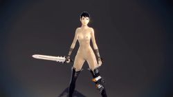 Rule 34 | animated, animated gif, bouncing breasts, breasts, fiona (mabinogi), goggles, mabinogi, mabinogi heroes, nipples, nude, pussy, sword, thighhighs, uncensored, weapon