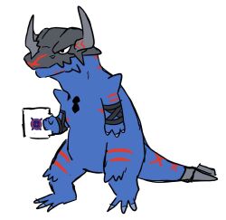 Rule 34 | claws, coffee mug, cup, digimon, digimon (creature), greymon (blue), greymon (blue) x-antibody, horns, mug, necktie, solo, tail, tyrannosaurus rex, x-antibody