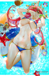 Rule 34 | 1girl, animal ears, artist name, bare legs, barefoot, bell, bikini, bikini pull, blue bikini, blurry, bracelet, breasts, brown eyes, cleavage, clothes pull, copyright name, crossed legs, dan evan, depth of field, drink, fate/grand order, fate (series), fox ears, fox tail, from below, glint, gluteal fold, groin, hair bell, hair ornament, highres, innertube, jewelry, large breasts, long hair, looking away, lying, navel, necklace, o-ring, o-ring bikini, o-ring bottom, on stomach, own hands together, pink hair, side-tie bikini bottom, solo, sparkle, starfish, swim ring, swimsuit, tail, tamamo (fate), tamamo no mae (fate/extra), tamamo no mae (swimsuit lancer) (fate), underboob