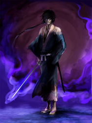 Rule 34 | 1boy, black hair, holding, holding weapon, japanese clothes, katana, male focus, nameless samurai, samurai, sandals, sheath, shiroton (kazamineko), solo, standing, sword, way of the samurai, way of the samurai 2, weapon