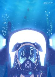 Rule 34 | 1girl, air bubble, animal ears, blue theme, bodysuit, bone hair ornament, bubble, commentary, diving mask, diving suit, dog ears, english commentary, goggles, hair ornament, highres, hololive, inugami korone, kukie-nyan, looking at viewer, mecha, robot, solo, subnautica, underwater, virtual youtuber, wetsuit