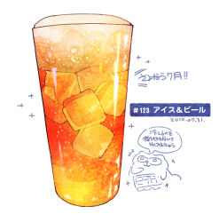Rule 34 | bubble, cup, dated, drink, food focus, food request, glass, highres, momiji mao, no humans, original, romaji text, simple background, still life, translation request, white background