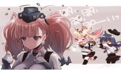 Rule 34 | &gt; &lt;, 3girls, akatsuki (kancolle), anchor hair ornament, atlanta (kancolle), beans, black legwear, blonde hair, blush, breasts, brown hair, closed mouth, dated, earrings, fingerless gloves, flat cap, garrison cap, gloves, hair flaps, hair ornament, hair ribbon, hairclip, hat, headgear, holding, jewelry, kantai collection, long hair, long sleeves, mamemaki, multiple girls, n:go, open mouth, pantyhose, partially fingerless gloves, purple hair, ribbon, sailor collar, school uniform, serafuku, setsubun, short sleeves, signature, simple background, single earring, star (symbol), star earrings, sweat, thighhighs, throwing, twintails, two side up, yuudachi (kancolle)