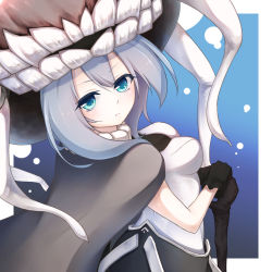 Rule 34 | 10s, 1girl, abyssal ship, bad id, bad pixiv id, blue eyes, breasts, kantai collection, long hair, looking at viewer, looking back, medium breasts, seark, solo, wo-class aircraft carrier