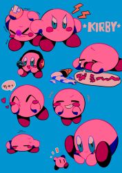 Rule 34 | &gt; &lt;, ^3^, angry, blue background, blush stickers, closed eyes, crying, food, green eyes, grin, head bump, headphones, heart, highres, holding, holding microphone, ice cream, ice cream cone, ice cream cone spill, kirby, kirby (series), menma (enaic31), microphone, multiple views, nintendo, no humans, open mouth, simple background, smile, speech bubble, sweatdrop, translation request, trembling, vanilla, wavy mouth