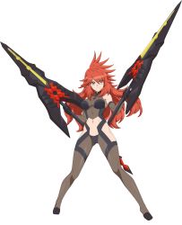 Rule 34 | 1girl, absurdres, amou kanade, bare shoulders, black gloves, bodysuit, breasts, chuunioniika, cleavage, closed mouth, elbow gloves, full body, gloves, highres, large breasts, long hair, looking at viewer, midriff, navel, orange eyes, red hair, senki zesshou symphogear, shiny skin, simple background, smile, solo, transparent background