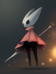 Rule 34 | 1other, cloak, highres, holding, holding weapon, hollow eyes, hollow knight, hornet (hollow knight), needle (hollow knight), okame nin, red cloak, solo, standing, weapon