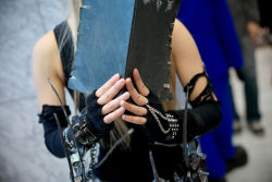 Rule 34 | 1girl, amane misa, amane misa (cosplay), asian, blonde hair, cosplay, death note, death note (object), dutch angle, fingerless gloves, indoors, kipi-san, long hair, photo (medium), small breasts, solo