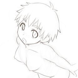 Rule 34 | 1girl, aaaa (quad-a), bad id, bad pixiv id, breasts, looking at viewer, monochrome, nude, open mouth, original, petite, short hair, simple background, sketch, solo, white background