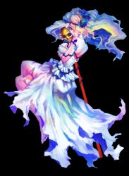 Rule 34 | 1girl, barefoot, blonde hair, blue rose, flower, full body, ghost, grimgrimoire, headdress, kamitani george, lujei piche, nail polish, nippon ichi, official art, red eyes, rose, skull, solo, soul cradle, staff, tattoo, thorns, transparent background, wand, witch