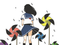 Rule 34 | 1girl, bad id, bad pixiv id, black hair, ma-ya, pinwheel, school uniform, serafuku, solo