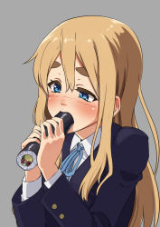 Rule 34 | 1girl, bad id, bad pixiv id, blonde hair, blue eyes, blush, eating, food, k-on!, kotobuki tsumugi, kurinton, long hair, makizushi, omaru gyuunyuu, phallic symbol, school uniform, setsubun, sexually suggestive, solo, sushi