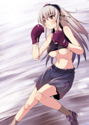 Rule 34 | 00s, 1girl, boxing gloves, breasts, doll joints, joints, large breasts, long hair, midriff, purple eyes, rozen maiden, shorts, silver hair, solo, suigintou, sweat, tousen, underboob