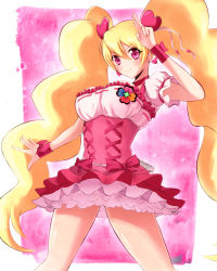 Rule 34 | 00s, 1girl, avy417, bad id, bad pixiv id, blonde hair, bow, breasts, choker, cure peach, dress, earrings, fresh precure!, hair ornament, hairpin, heart, heart hair ornament, highres, jewelry, large breasts, long hair, magical girl, momozono love, pink eyes, precure, ribbon, smile, solo, twintails, very long hair, wrist cuffs