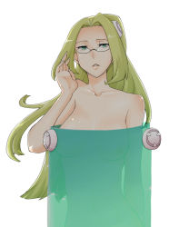 Rule 34 | 1girl, ar tonelico, ar tonelico iii, censored, female focus, glasses, green eyes, green hair, gust, hair ornament, indo curry, long hair, matching hair/eyes, nipples, nude, see-through, silhouette, simple background, solo, yurishica (ar tonelico)