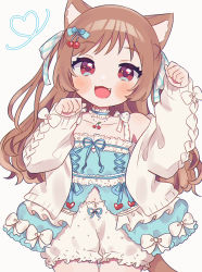 Rule 34 | 1girl, :d, absurdres, animal ear fluff, animal ears, bloomers, bow, brown hair, cardigan, cat ears, cat girl, cat tail, choker, dress, dress bow, fang, hair ornament, hair ribbon, highres, long hair, long sleeves, looking at viewer, maomao (marble creators), marblecreators, navel, open cardigan, open clothes, open mouth, panipa, paw pose, red eyes, ribbon, short dress, sleeveless, sleeveless dress, smile, tail, underwear, virtual youtuber, white cardigan
