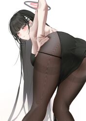 Rule 34 | 1girl, absurdres, ass, black hair, black pantyhose, blue archive, highres, long hair, looking at viewer, looking back, momimi, pantyhose, red eyes, rio (blue archive), solo