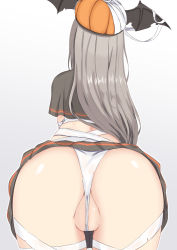 Rule 34 | 1girl, absurdres, artist request, ass, ass focus, bandages, from behind, g36c (girls&#039; frontline), girls&#039; frontline, halloween costume, hat, highres, huge ass, leaning, leaning forward, long hair, mummy, panties, partially visible vulva, shiny skin, silver hair, skirt, solo, thighhighs, underwear, very long hair