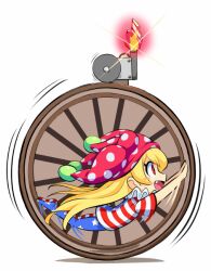 Rule 34 | 1girl, american flag, american flag print, animated, animated gif, blonde hair, blush, chibi, clownpiece, fang, flag print, from side, hamster wheel, long hair, open mouth, pantyhose, ranka (tonbo), red eyes, short sleeves, smile, solo, touhou